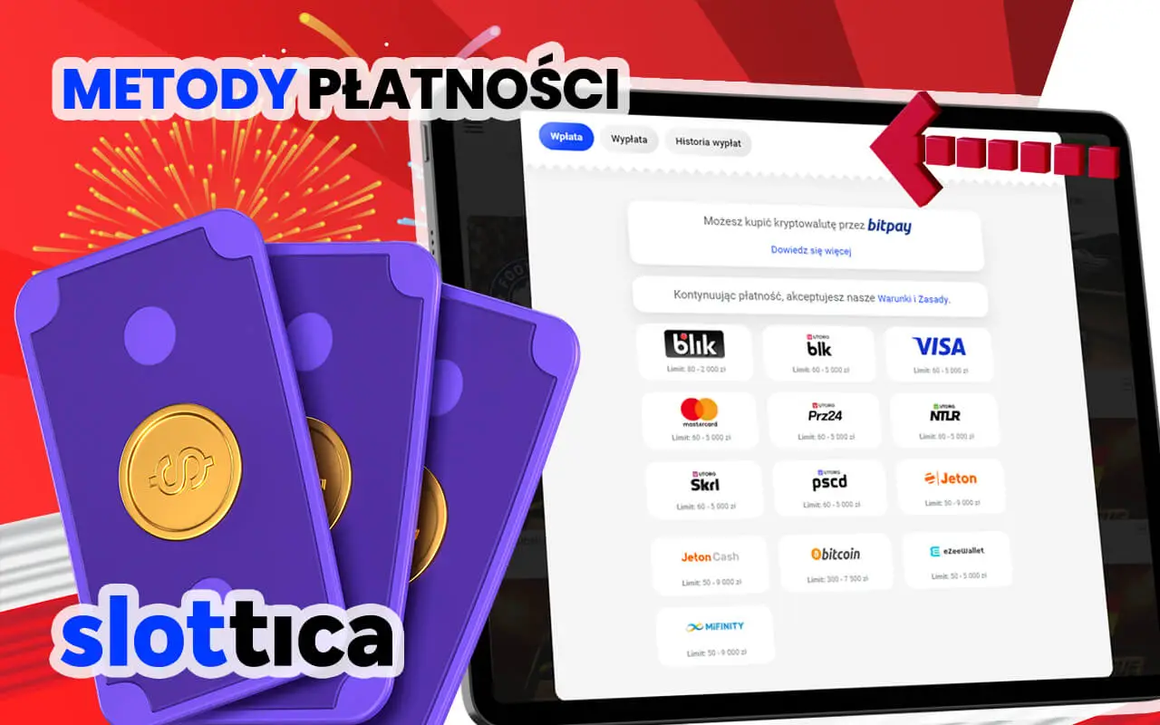 Wiele metod płatności w Slottica Casino PL